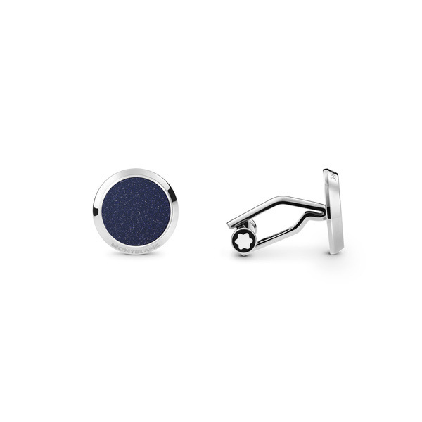 Cuff Links, 1 Pair, Round, Stainless Steel, Glittery Glass Inlay 112906