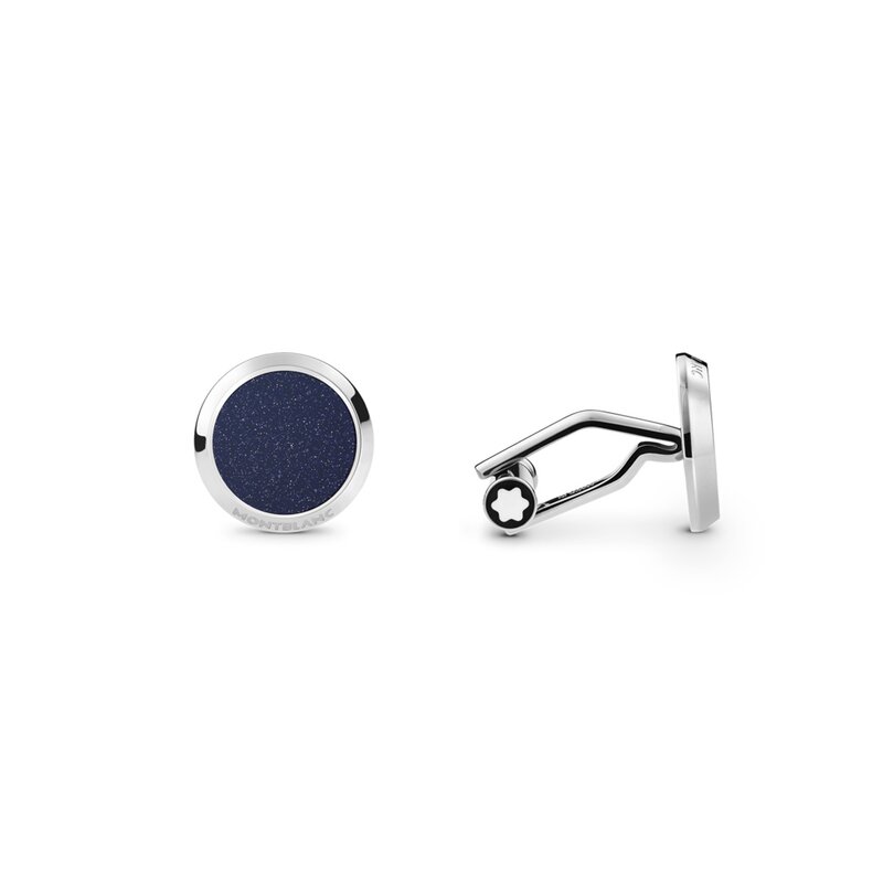 Cuff Links, 1 Pair, Round, Stainless Steel, Glittery Glass Inlay Cuff Links, 1 Pair, Round, Stainless Steel, Glittery Glass Inlay - 112906 - 1